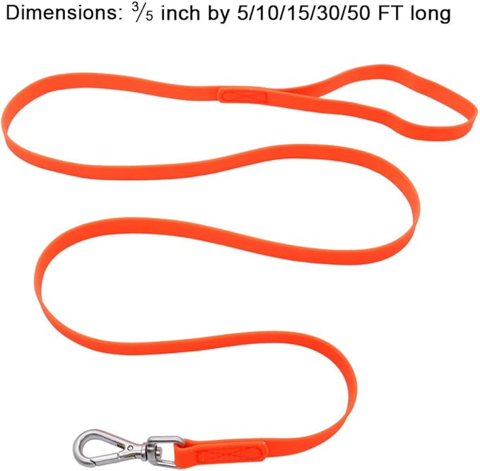 Waterproof Dog Training Leash 50FT 30FT 15FT 10FT 5FT Heavy Duty Recall Long Lead for Large Medium Small Dogs (10FT, Orange)