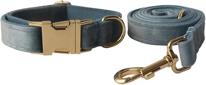 JAY D.L Dog Collar and Leash Set，Soft & Comfy Velvet Dog Collars with Heavy Duty Metal Buckle and Matching Lead Adjustable for Small Medium Large Dogs (XLarge, Noidic Blue)