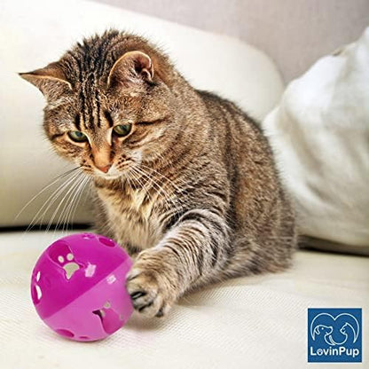 Large Cat Ball Toy with Bell – Interactive Rolling Design for Active Play – Sturdy Plastic Cat Toy Ball That Stays Visible During Play – Pink 3 Pack for Cats, Kittens, and Small Pets
