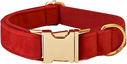 JAY D.L Dog Collar and Leash Set，Soft & Comfy Velvet Dog Collars with Heavy Duty Metal Buckle and Matching Lead Adjustable for Small Medium Large Dogs (Large, Red)