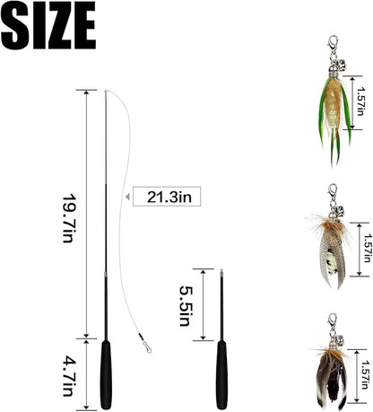 TTcat Cat Feather Wand Toys,Retractable Wand Toy with 3 Mini Insect Refills, Transparent Carbon Wire,Interactive Cat Toy Kitten Toy for Indoor Cats to Play Chase Exercis.