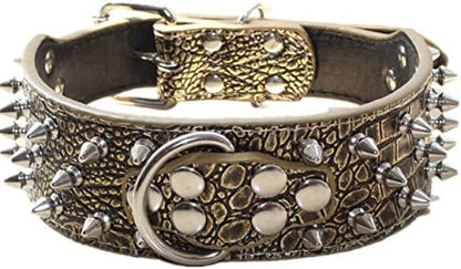 Serijoars Spiked Studded Dog Collar, PU Leather Dog Collar, Adjustable Pet Collars for Medium or Large Breed Pet (L, Gold Brown1)