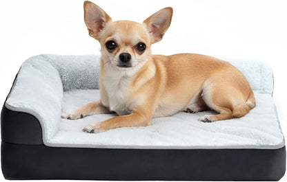 Amazon Basics Washable L-Shaped Dog Bed for Small Dogs, Anti-Slip Pet Sofa Bed for Indoor Dogs, Crate Bed, 24x18x6.5 Inches, Gray, Extra-Small
