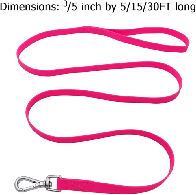 Waterproof Dog Training Leash 50FT 30FT 15FT 10FT 5FT Heavy Duty Recall Long Lead for Large Medium Small Dogs (5FT, Pink)