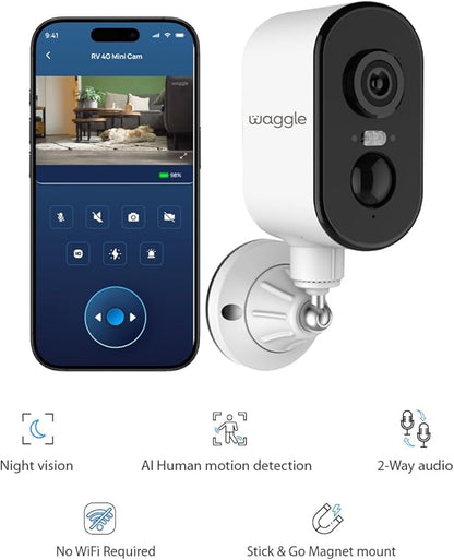 Waggle 4G LTE Cellular Security Camera, 2K HD Pet Monitor, No WiFi, 9000mAh Battery, Night Vision, 2-Way Talk & Siren Alarm, Dog Monitor for RVs/Camping/Travel & Indoor/Outdoor - Subscription Required