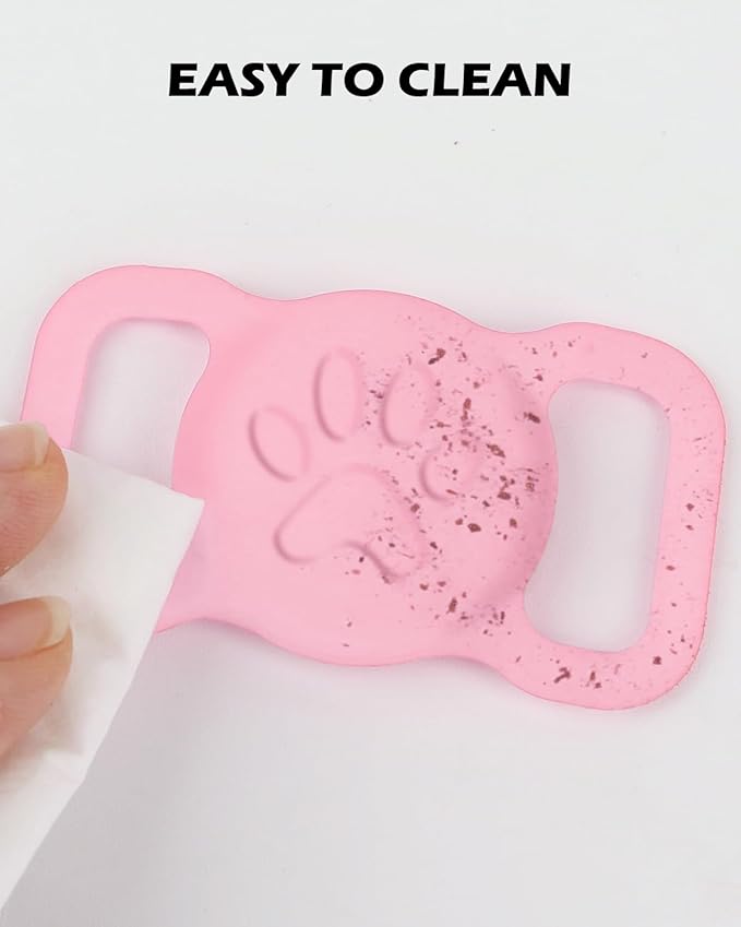 Dynmeow Dog Cat Collar Holder Compatible with Airtag, Anti-Lost Silcione Holder for 3/4-1" inch Wide Collar, Pink, M(1 Pack)