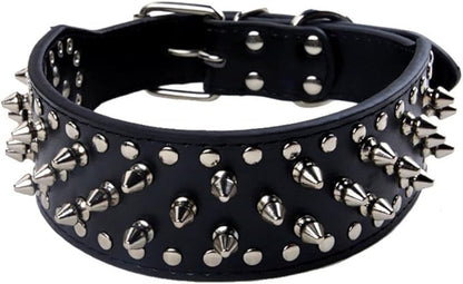 Serijoars Spiked Studded Dog Collar, PU Leather Dog Collar, Adjustable Pet Collars for Medium or Large Breed Pet (S, Black)