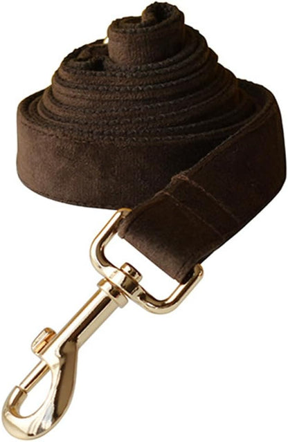 JAY D.L Dog Collar and Leash Set，Soft & Comfy Velvet Dog Collars with Heavy Duty Metal Buckle and Matching Lead Adjustable for Small Medium Large Dogs (Large, Brown)