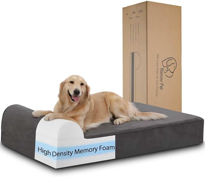 Rainmr Orthopedic Dog Beds for Large Dogs, 7" Memory Foam Dog Beds with Waterproof Liner, Durable Microsuede Cover, Removable and Washable, Nonskid Bottom, 60"x48"x7" XXL Grey