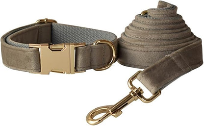 JAY D.L Dog Collar and Leash Set，Soft & Comfy Velvet Dog Collars with Heavy Duty Metal Buckle and Matching Lead Adjustable for Small Medium Large Dogs (XLarge, Grey)