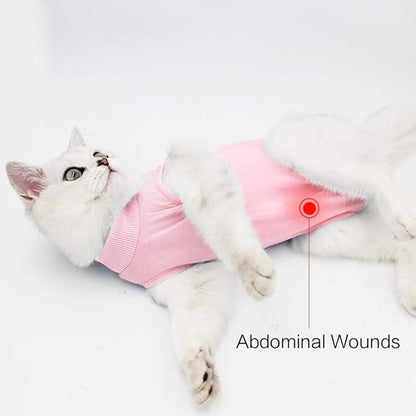Cat Recovery Suit for Male and Female Surgical Post Surgery Soft Cone Onesie Shirt Clothes Neuter Licking Protective Diapers Outfit Cover Kitten Spay Collar(L, Pink)