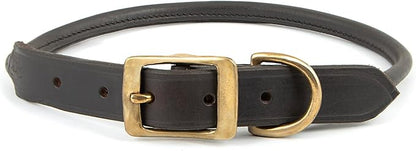 Jeffers Rolled Leather Dog Collar with Brass Hardware, Chestnut Brown - Safe Leather Design, Durable Brass Hardware, Adjustable Round Collar for Long Fur Dogs, Pairs with Leash, 3/4" W x 17" L