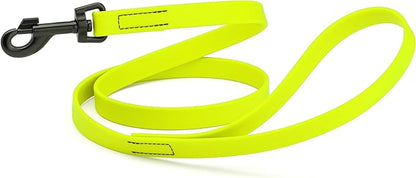 Dogline Biothane Waterproof Dog Leash Strong Coated Nylon Webbing with Black Hardware Odor-Proof Easy to Clean High Performance for Small or Large Dogs Made in USA 4 or 6 ft Lead, Safety Yellow