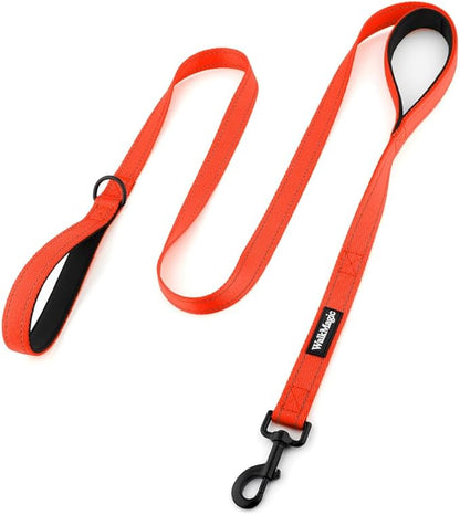 Heavy Duty Double Handle Dog Leash 6 ft Long for Total Control, Padded 2 Handle, Reflective Training Lead for Medium Large Dogs (Orange, 6 FT)