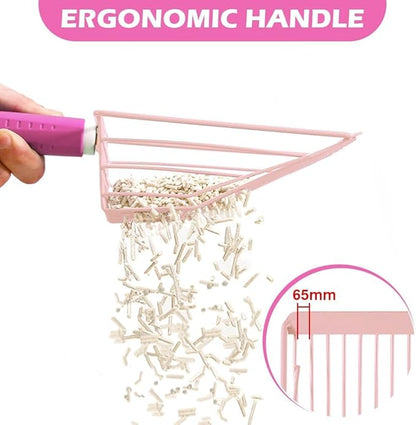 Apidgrowth Cat Litter Scoop, 2-in-1 Detachable Ergonomic Handle, Metal, Bar Grid Shape with Suspendable Cord (Pink)