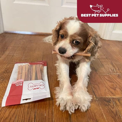 GigaBite Single Ingredient All Natural Free Range Bully Treats and Chews - Bully Sticks/Bladder Sticks/Beef Esophagus by Best Pet Supplies - Bully Sticks (Regular 6"), Pack of 8