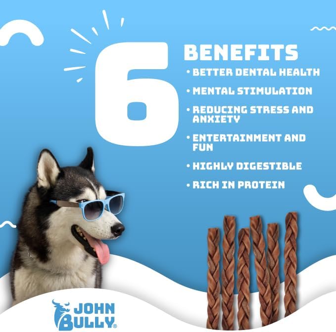 john bully Collagen Braided 12" 6PK, The Best Option for Your Dog, 100% Natural, Rich in Protein, Highly Digestible, Gluten Free,Premium Grade Quality,Odor Free The Real Collagen