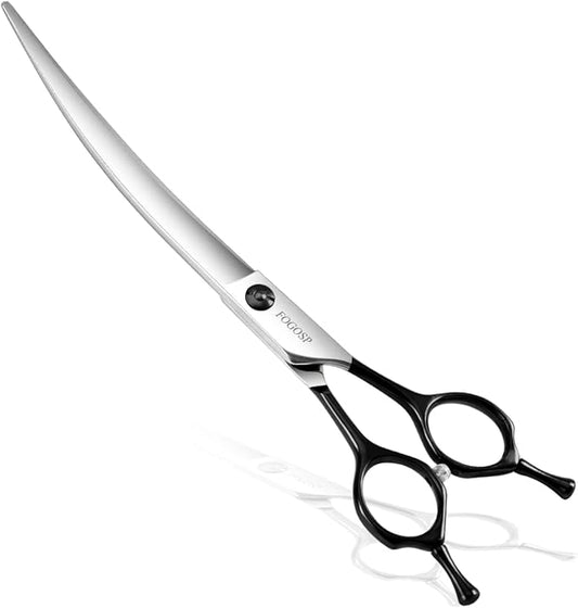 FOGOSP Curved Dog Grooming Scissors Professional 7.5" Grooming Shears for Dogs Pet Right Handed Groomer Japan 440C Stainless Steel (7.5 in Curved,Black)