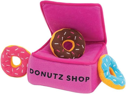 ZippyPaws Burrow- Interactive Dog & Puppy Toys for Boredom, Stimulating Pet Products to Keep Them Busy, Hide & Seek Plush Dog Puzzle, Enrichment Squeaky Toy, for Small & Medium Dogs- Donutz Box