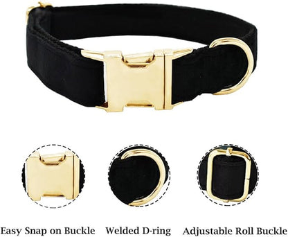 JAY D.L Dog Collar and Leash Set，Soft & Comfy Velvet Dog Collars with Heavy Duty Metal Buckle and Matching Lead Adjustable for Small Medium Large Dogs (Large, Black)