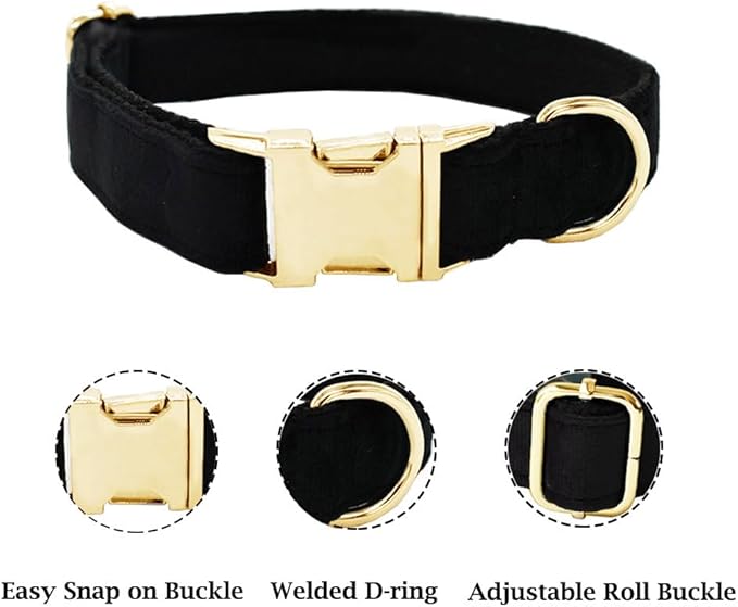 JAY D.L Dog Collar and Leash Set，Soft & Comfy Velvet Dog Collars with Heavy Duty Metal Buckle and Matching Lead Adjustable for Small Medium Large Dogs (XLarge, Black)