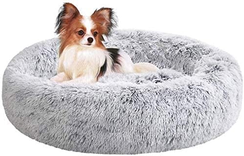 SAVFOX Plush Calming Donut Dog Beds for Small Dogs, Medium, Large & X-Large Breeds, Comfy Cuddler Dog Bed and Cat Bed in Faux Fur, Washable, Multiple Sizes S-XXL