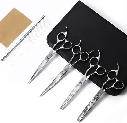 Professional Dog Scissors Set, 7 Inch/8 Inch Curved Chunkers & Thinning Shears with Grooming Comb