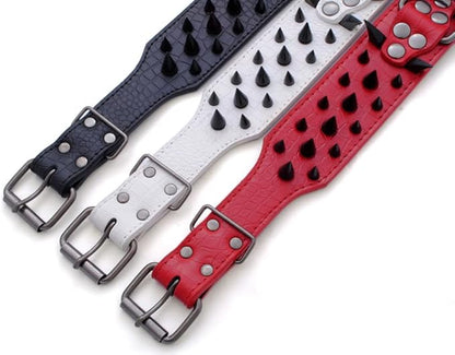 Serijoars Spiked Studded Dog Collar, PU Leather Dog Collar, Adjustable Pet Collars for Medium or Large Breed Pet (XL, Gold Brown3)
