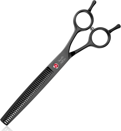 JASON 7.5" Dog Grooming Scissor - Professional Thinning Shear with 37 Teeth Japanese Stainless Steel Blender Scissors for Dogs, Cats and Other Pets (Thinning, Black) Christmas Gift