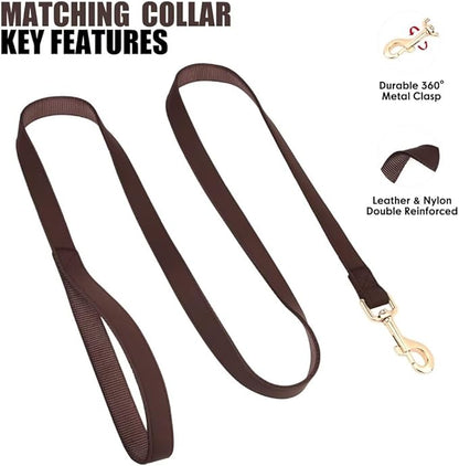 PET ARTIST Soft PU Leather Dog Collar and Leash Set, Bright & Stylish 5FT PU Leather Leash and Collar Set, Durable Pet Collars with Quick Release Metal Buckle for Small Dogs,Brown,S(9"-14")