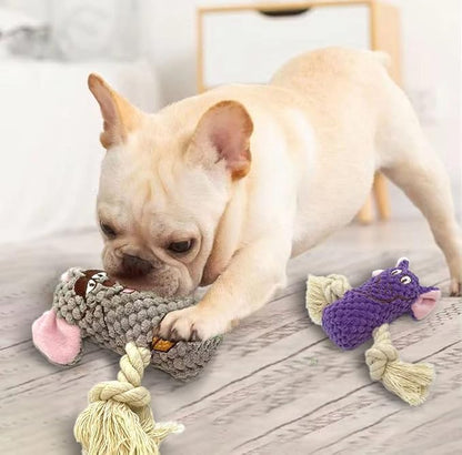 Cute Animal Squeak Dog Toys, No Stuffing Plush Toys, Durable Cotton Rope Chew Toys for Puppy and Small, Medium Dogs, 6 Pack