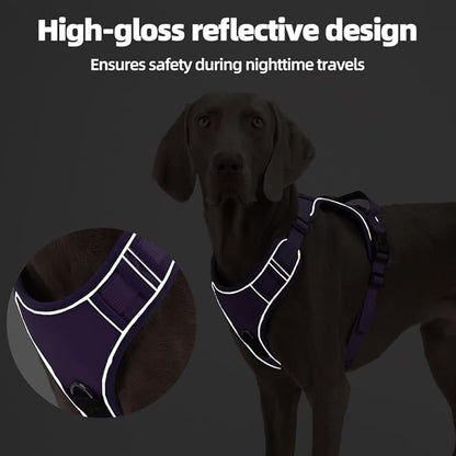 Airtag Dog Harness Chest Plate Reflective No Pull Harness with Leash for Extra Large Dogs (Purple, L)