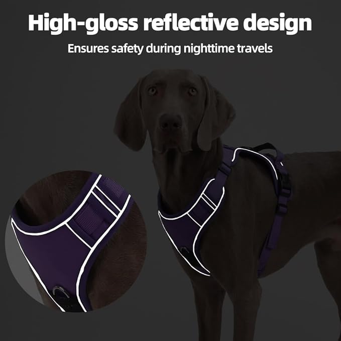Airtag Dog Harness Chest Plate Reflective No Pull Harness with Leash for Extra Large Dogs (Purple, XL)