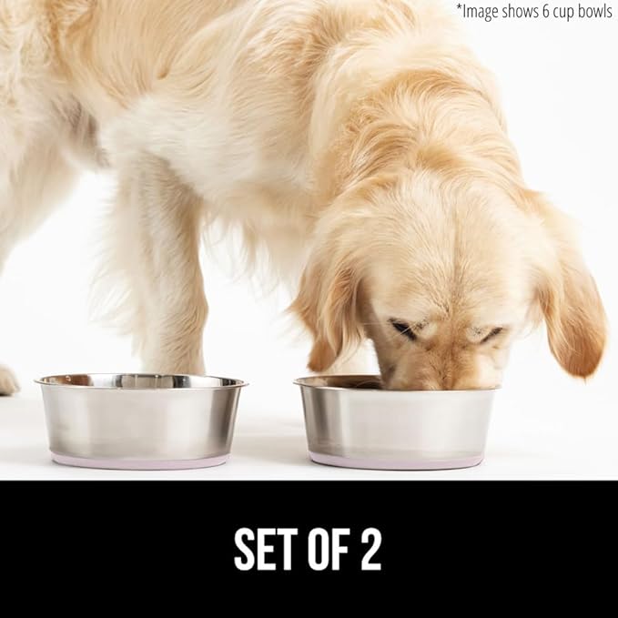 GORILLA GRIP Set of 2 Dog Bowls, Holds 8 Cups (64 fl oz), Heavy Duty Metal Food and Water Bowl for Feeding Dogs and Cats, Dishwasher Safe, Rust Resistant Stainless Steel, BPA Free Rubber Base, Lt Pink