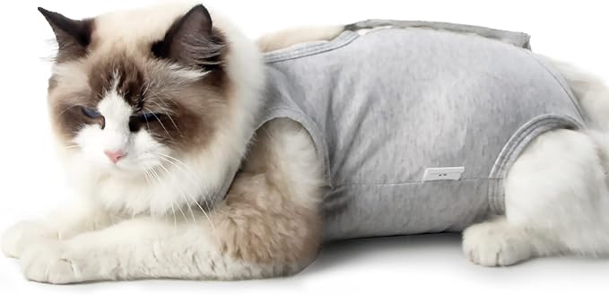 Cat Recovery Suit for Male and Female Surgical Post Surgery Soft Cone Onesie Shirt Clothes Neuter Licking Protective Diapers Outfit Cover Kitten Spay Collar(S, White)