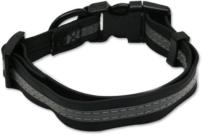NIMBLE Dog Collar Waterproof Pet Collars Anti-Odor Durable Adjustable PVC & Polyester Soft with Reflective Cloth Stripe Basic Dog Collars S/M/L Sizes (Small (9.45”-14.17”inches), Black)