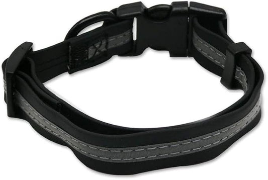 NIMBLE Dog Collar Waterproof Pet Collars Anti-Odor Durable Adjustable PVC & Polyester Soft with Reflective Cloth Stripe Basic Dog Collars S/M/L Sizes (Small (9.45”-14.17”inches), Black)