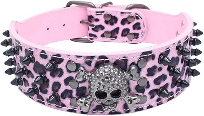 Serijoars Spiked Studded Dog Collar, PU Leather Dog Collar, Adjustable Pet Collars for Medium or Large Breed Pet (L, Leopard2)