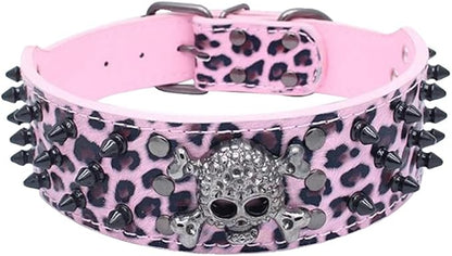 Serijoars Spiked Studded Dog Collar, PU Leather Dog Collar, Adjustable Pet Collars for Medium or Large Breed Pet (L, Leopard2)