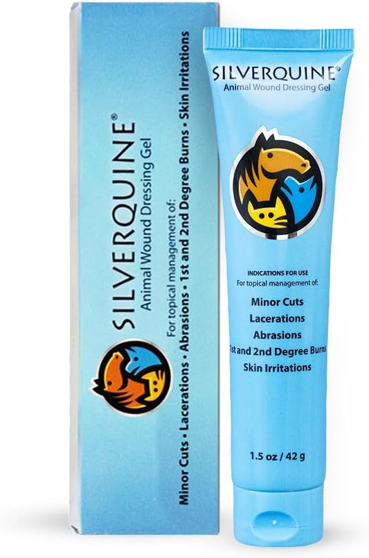 Silverquine Dog Wound Care Gel - Hot Spot Gel Solution for Dogs and Cats - Safe If Licked, Odorless Silver Hydrogel Ointment for Pets Cuts, Burns, Scratches, Sores and Skin Concerns - 1.5 Oz