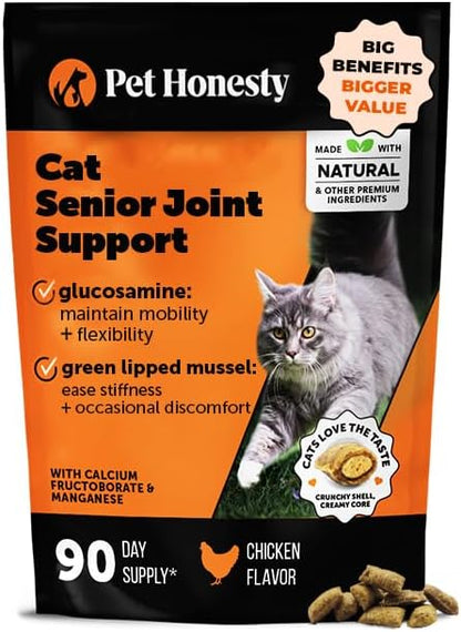 Cat Hip + Joint Health Chews – Crunchy & Creamy Cat Joint Support Supplement - Glucosamine, Chondroitin & Omega-3s – Supports Mobility, Flexibility & Comfort for Indoor & Outdoor Cats (Chicken 90-Day)