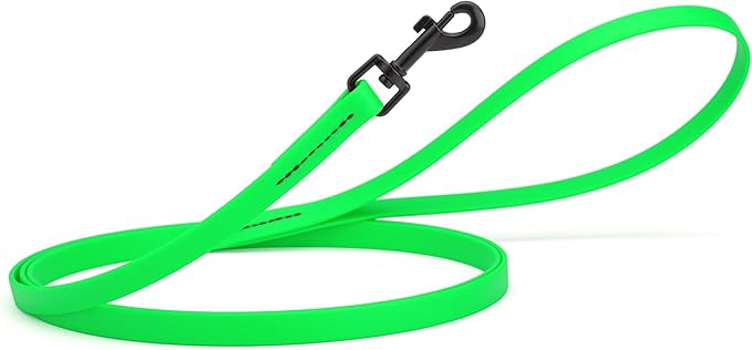 Dogline Biothane Waterproof Dog Leash Strong Coated Nylon Webbing with Black Hardware Odor-Proof Easy to Clean High Performance for Small or Large Dogs Made in USA 4 or 6 ft Lead, Tropical Green