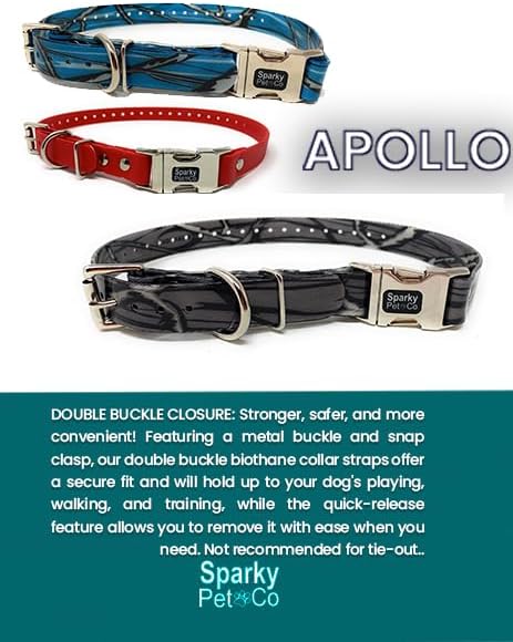 Sparky Pet Co - Apollo ECollar Replacement Strap - Dog Collar - Waterproof Biothane - Adjustable - Double Buckle - Quick Snap Metal Clasp - for Invisible Fence Systems - 1" x 30"(Blue)