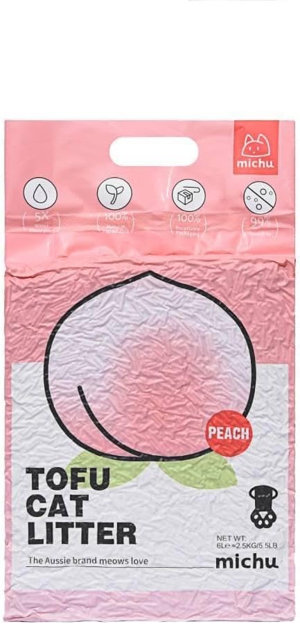 Michu Tofu Cat Litter Natural Clumping Tofu Cat Litter, Fast Clumping and Easily Scoop-able 5.5lb/88oz 5 Scents - Peach, 2 Pack
