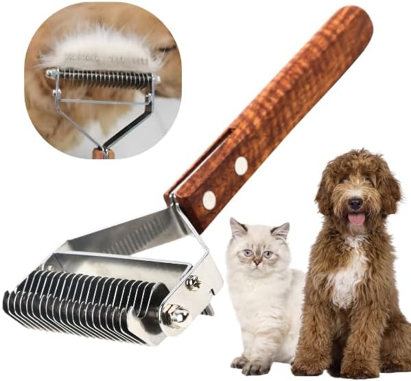 Poodoodle 2 in 1 Dogs Cats Dematting Grooming Comb, Perfect Deshedding Undercoat Rake for Poodle & Goldendoodle, Efficiently Detangling Shedding Loose Hair & Matted Fur, All Long Haired Pet (Dark)