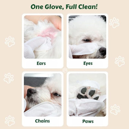 QingYa 10-Pack Pet Cleaning Glove Wipes with Lid | Extra Thick Dog & Cat Grooming Gloves | Rinse-Free Bath Wipes with Coconut, Aloe, Corn & Jojoba for Odor Control & Daily Care