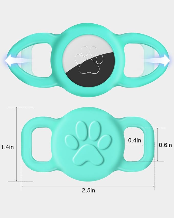 Dynmeow Dog Cat Collar Holder Compatible with Airtag, Anti-Lost Silcione Holder for 3/8 and 5/8 Inch Wide Collars, Turquoise, S(1 Pack)