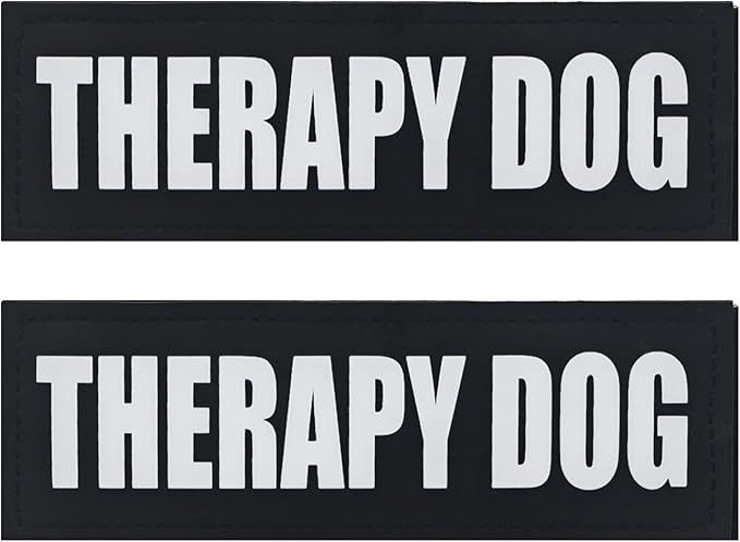 Service Dog Patches, 2Pack Removable Vest Patches for in Training Dogs, Dog Harness Patches with Hook Backing, Black, Therapy Dog-L