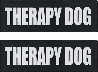 Service Dog Patches, 2Pack Removable Vest Patches for in Training Dogs, Dog Harness Patches with Hook Backing, Black, Therapy Dog-L