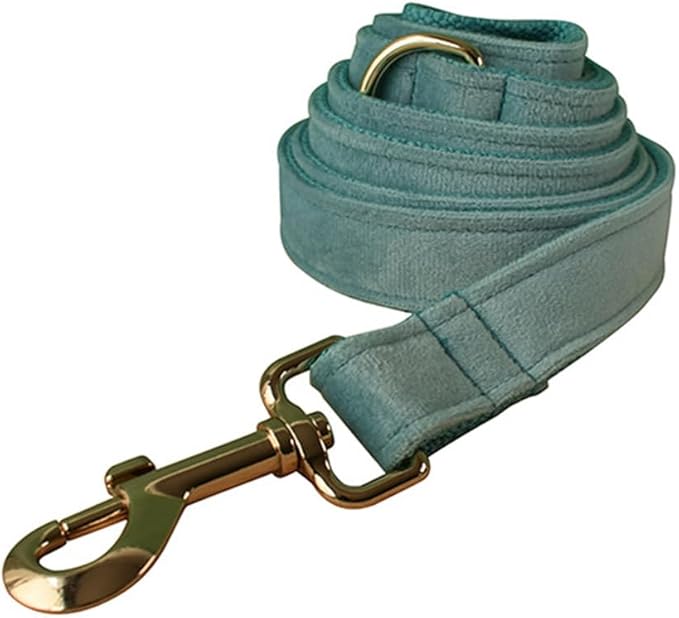 JAY D.L Dog Collar and Leash Set，Soft & Comfy Velvet Dog Collars with Heavy Duty Metal Buckle and Matching Lead Adjustable for Small Medium Large Dogs (Large, Lake Green)